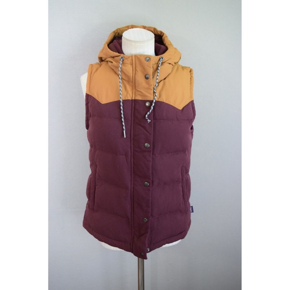 Patagonia Jackets & Blazers - Patagonia Bivy Hooded Vest Small Burgundy Tan Down Insulated 27746 Womens Puffer